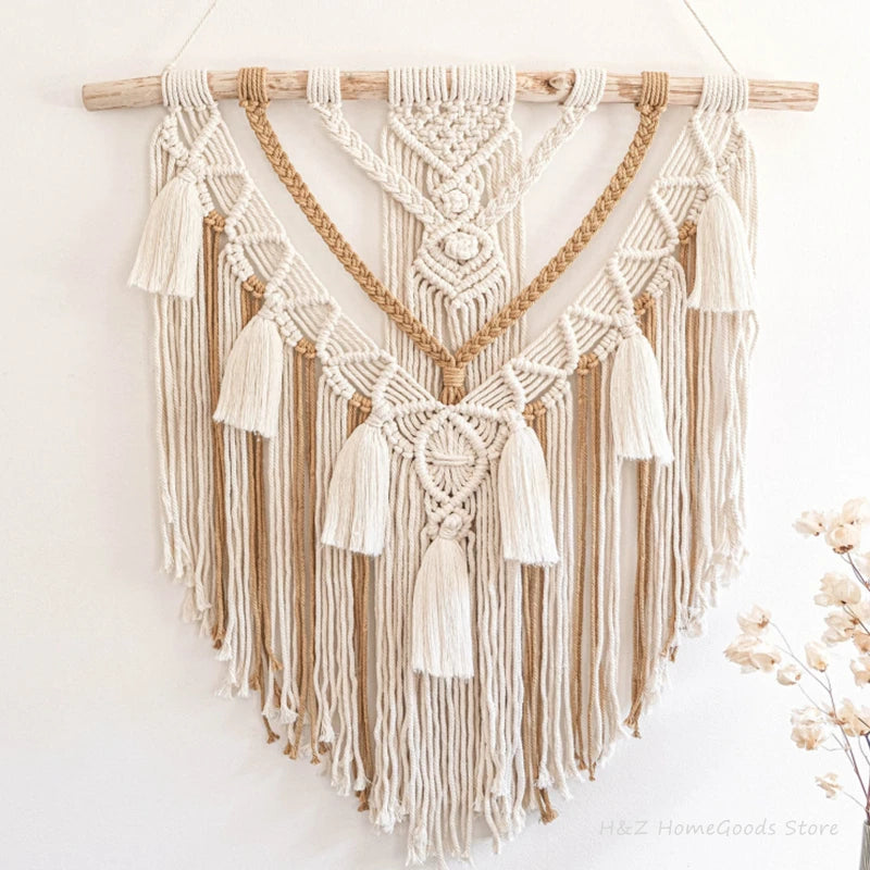 Adorno colgante de pared de macramé de Color tejido a mano, decoración artesanal bohemia, precioso tapiz para el hogar y el dormitorio, 55x65cm