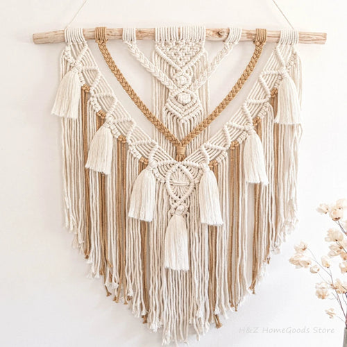 Adorno colgante de pared de macramé de Color tejido a mano, decoración artesanal bohemia, precioso tapiz para el hogar y el dormitorio, 55x65cm