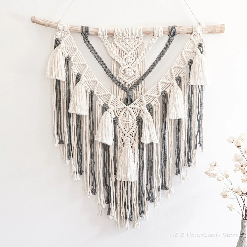 Adorno colgante de pared de macramé de Color tejido a mano, decoración artesanal bohemia, precioso tapiz para el hogar y el dormitorio, 55x65cm