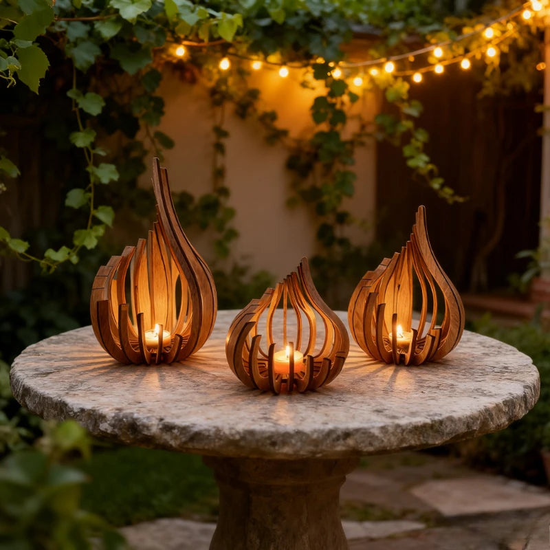 Portavelas Hecho a Mano de Madera, Obra de Arte DIY Decoración Navideña/de Escritorio, Decoración Romántica para Cena a la Luz de las Velas