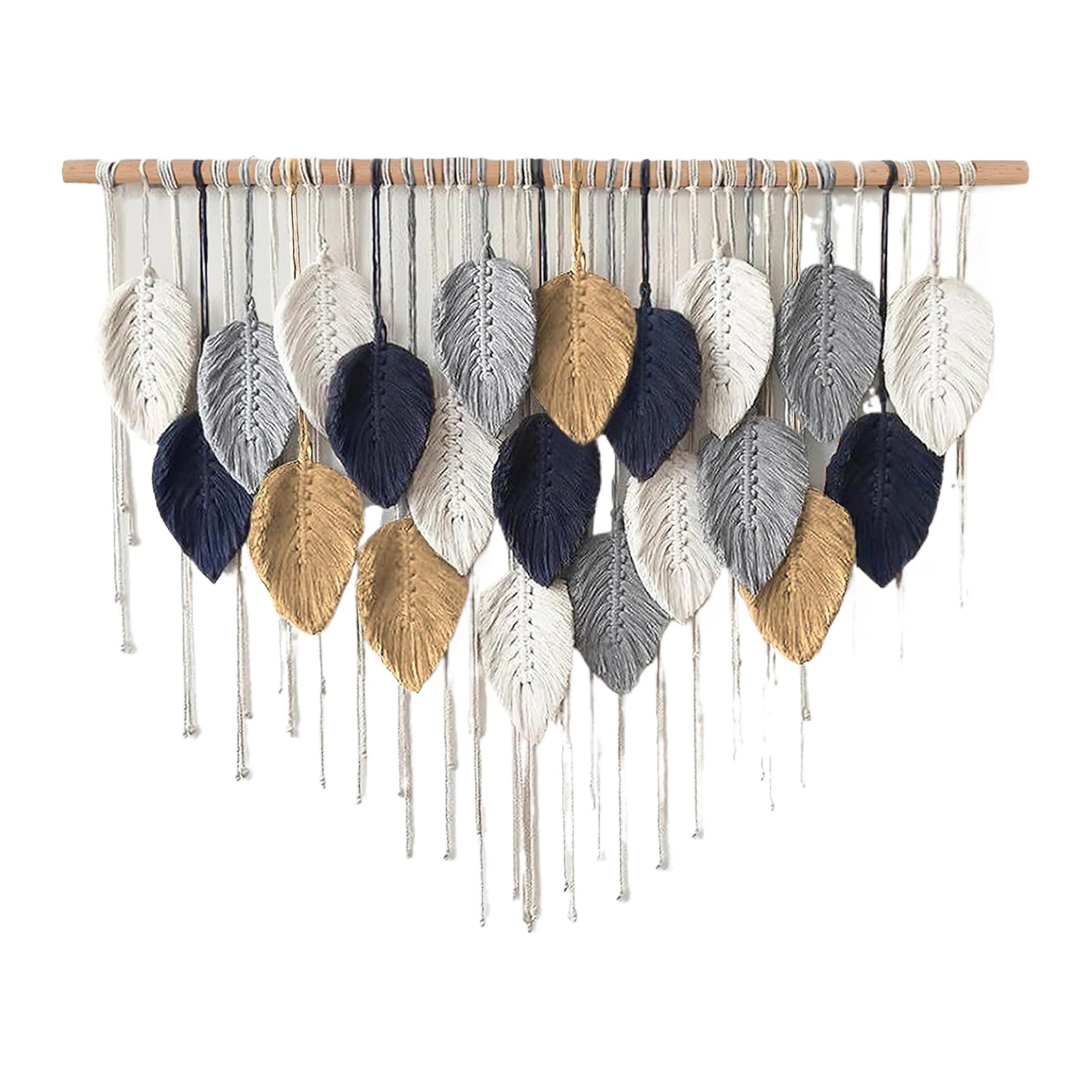 Tapiz tejido bohemio colgante de pared de macramé grande, decoración elegante para el hogar, decoraciones artísticas de pared de plumas de hojas hechas a mano bohemias modernas
