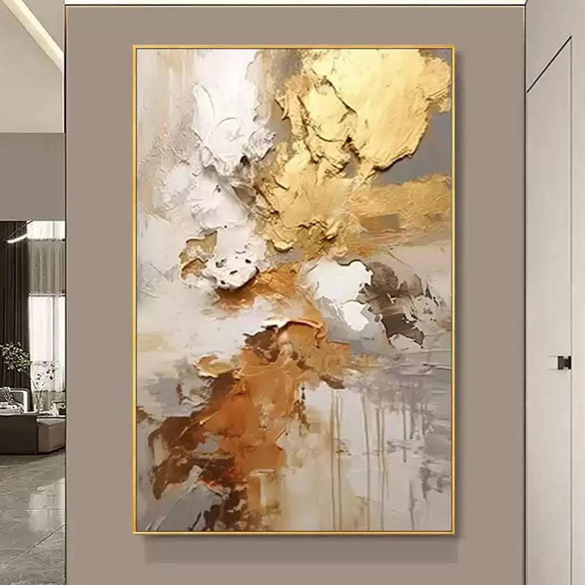 Imagen abstracta pintada a mano contemporánea de gran tamaño, pinturas al óleo de lámina dorada sobre lienzo, decoración del hogar para dormitorio sin marco