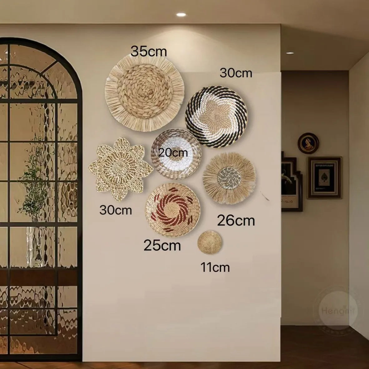 Decoración de Pared Boho de Paja, Arte de Pared Tejido con Borlas para Sala de Estar, Dormitorio, Decoración Bohemia Estética para el Hogar