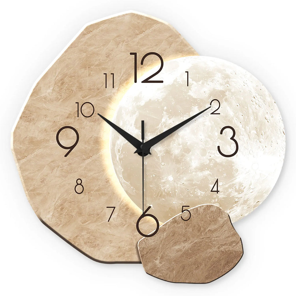 Reloj de pared silencioso y moderno, diseño de luna, movimiento de cuarzo, material de madera, para decoración de dormitorio, sala de estar o oficina