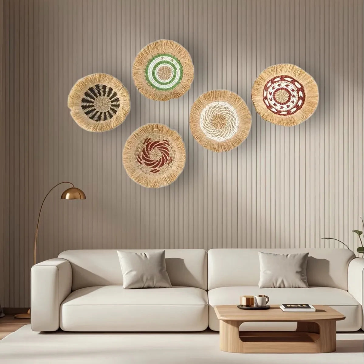 Decoración de Pared Boho de Paja, Arte de Pared Tejido con Borlas para Sala de Estar, Dormitorio, Decoración Bohemia Estética para el Hogar