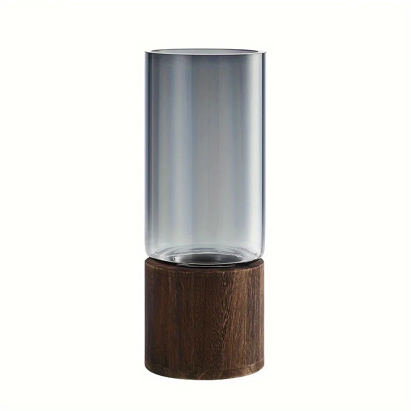Elegante florero de cristal con base de madera para plantas hidropónicas, arreglo floral de mesa moderno, decoración del hogar