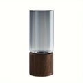 Elegante florero de cristal con base de madera para plantas hidropónicas, arreglo floral de mesa moderno, decoración del hogar