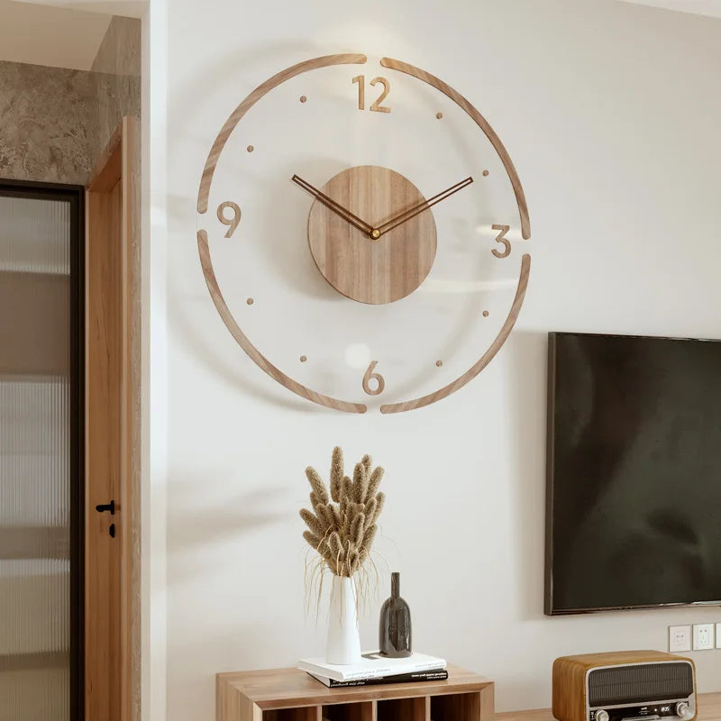 Reloj de pared de moda, decoración para sala de estar, madera maciza, creativo, silencioso, nórdico, Simple, reloj de cuarzo, decoración de reloj de pared de lujo