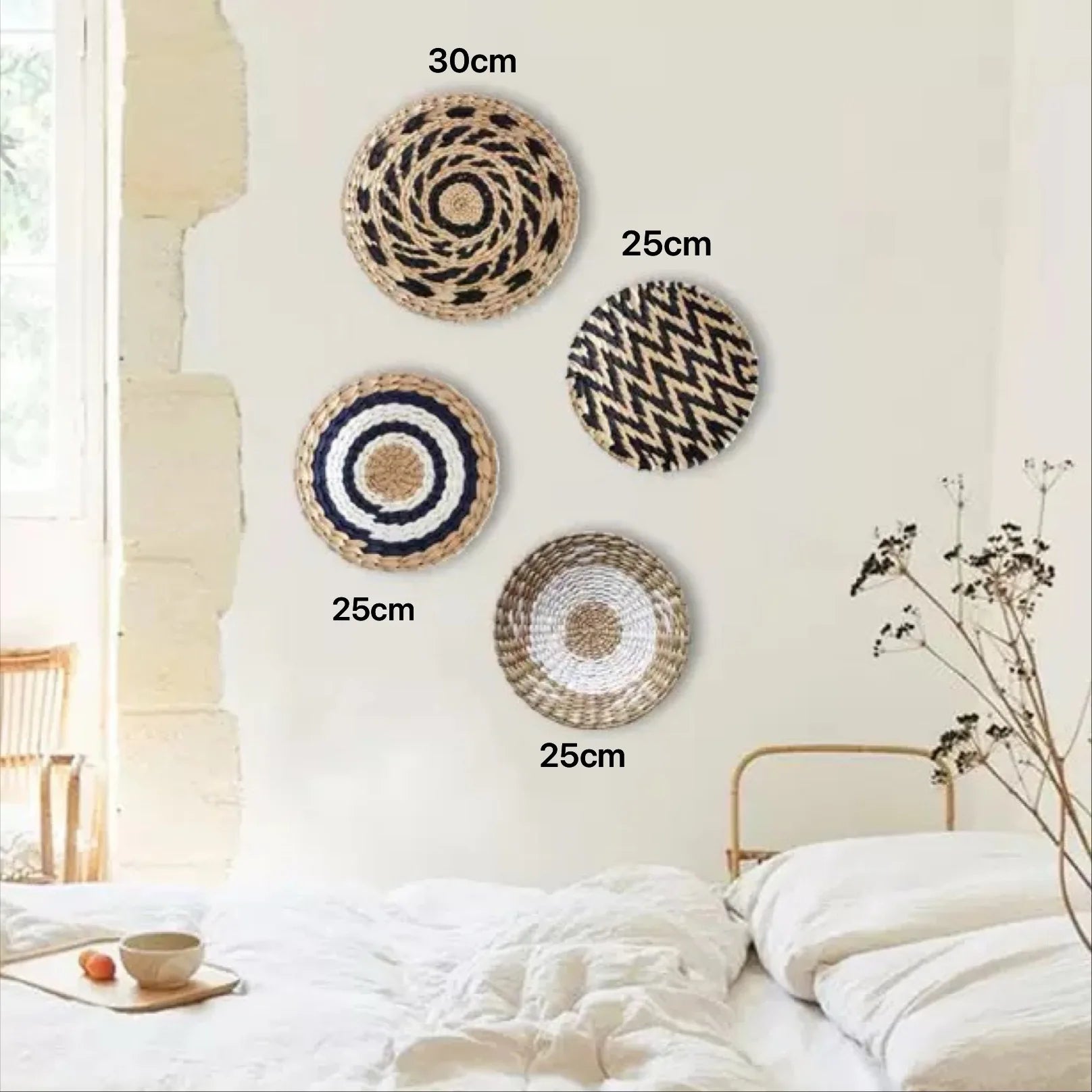 Decoración de Pared Boho de Paja, Arte de Pared Tejido con Borlas para Sala de Estar, Dormitorio, Decoración Bohemia Estética para el Hogar