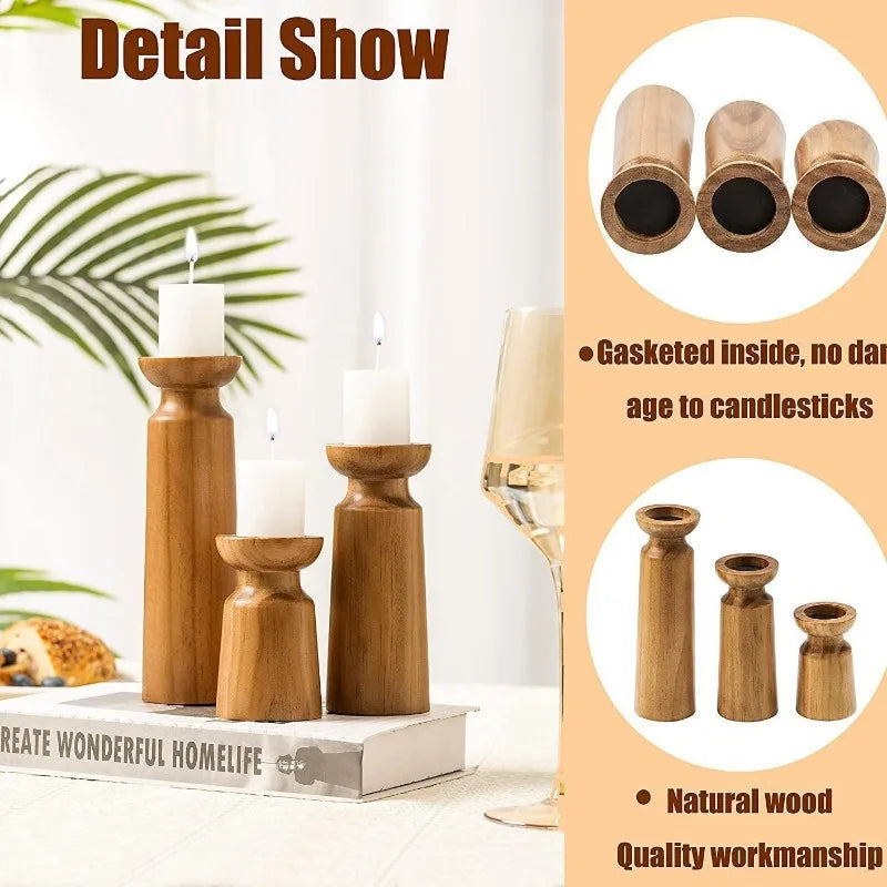 Portavelas de madera en tamaños grande, mediano y pequeño, portavelas clásico retro para bodas, decoración del hogar, decoración para fiestas.
