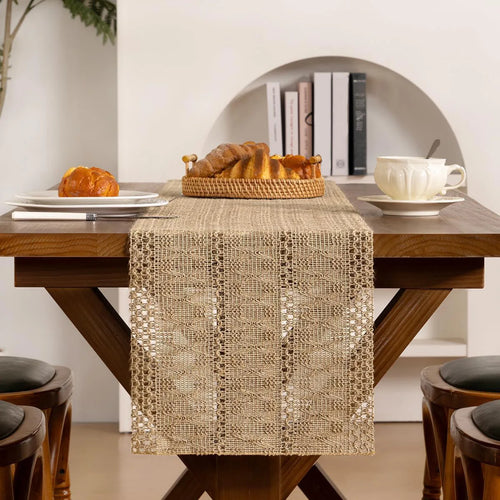 Camino de Mesa de Bambú Rústico para Decoración de Comedor y Cocina, Camino de Mesa Pequeño de Macramé Tejido para Cómoda, Decoración del Hogar