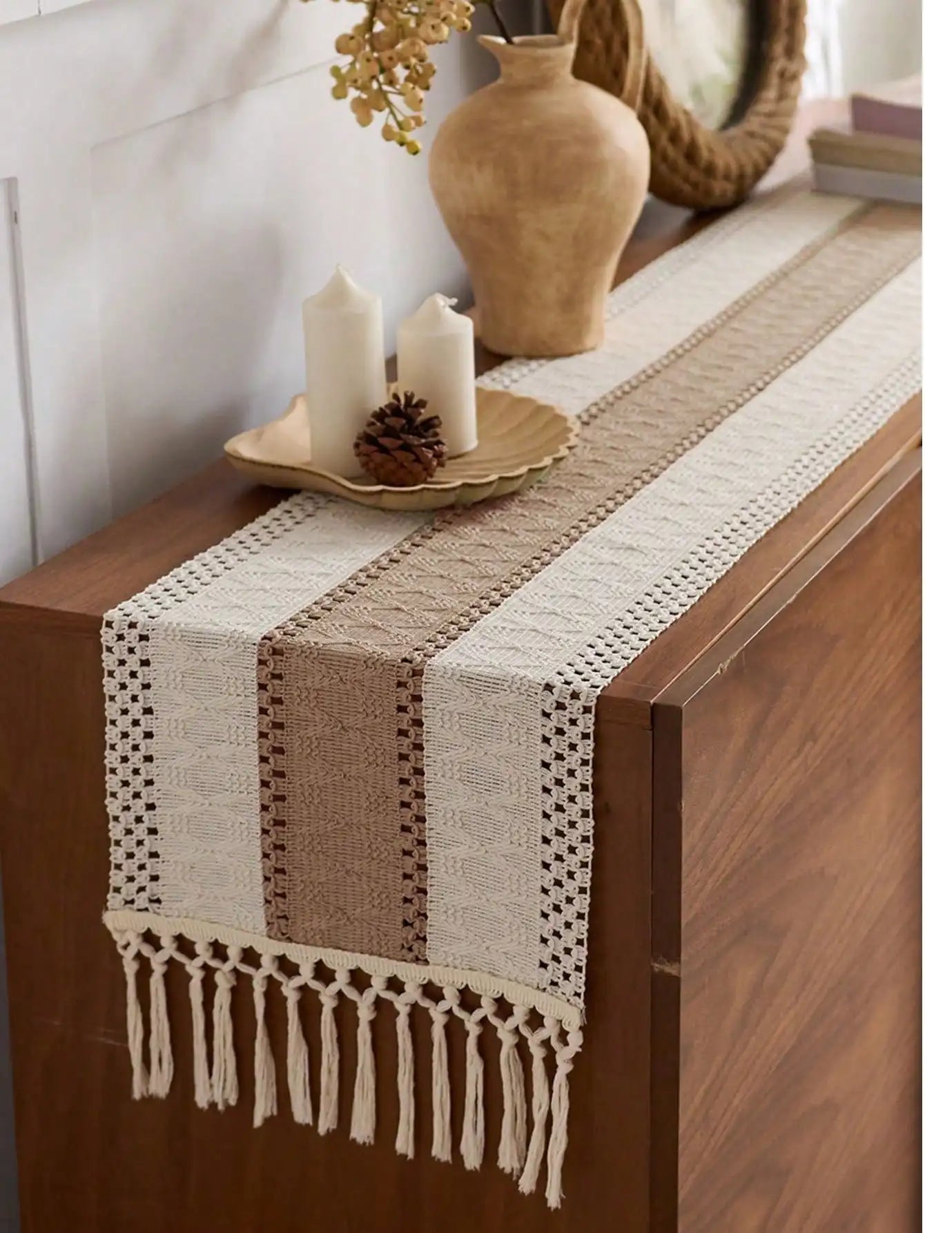 1 Camino de Mesa de Estilo Rústico Bohemio, Decoración Multifuncional para Comedor, Dormitorio, Sala de Estar, Cocina, Mesa de Vanidad