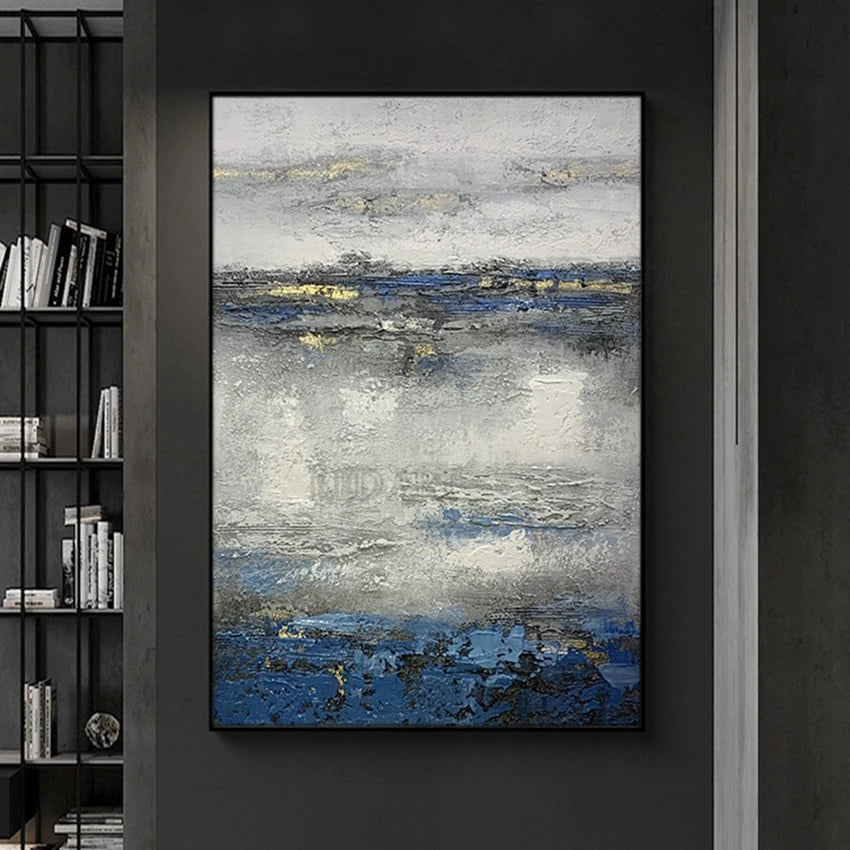 Imagen abstracta pintada a mano contemporánea de gran tamaño, pinturas al óleo de lámina dorada sobre lienzo, decoración del hogar para dormitorio sin marco