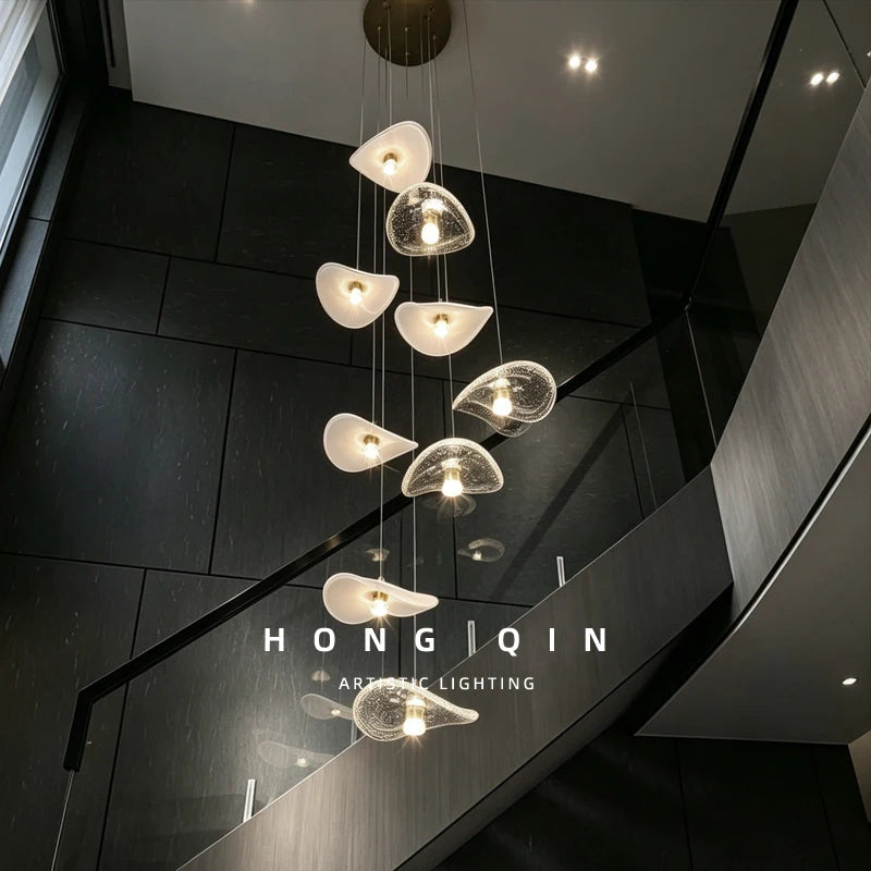 Lámpara Colgante de Escalera, de Cristal, Estilo Dúplex, para Loft, Moderna, Larga, de Lujo, para Escaleras