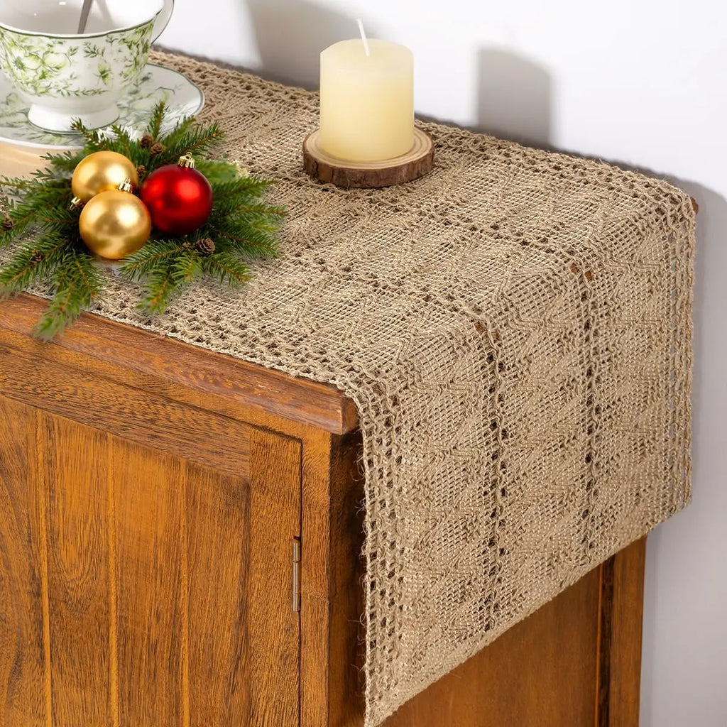 Camino de Mesa de Bambú Rústico para Decoración de Comedor y Cocina, Camino de Mesa Pequeño de Macramé Tejido para Cómoda, Decoración del Hogar