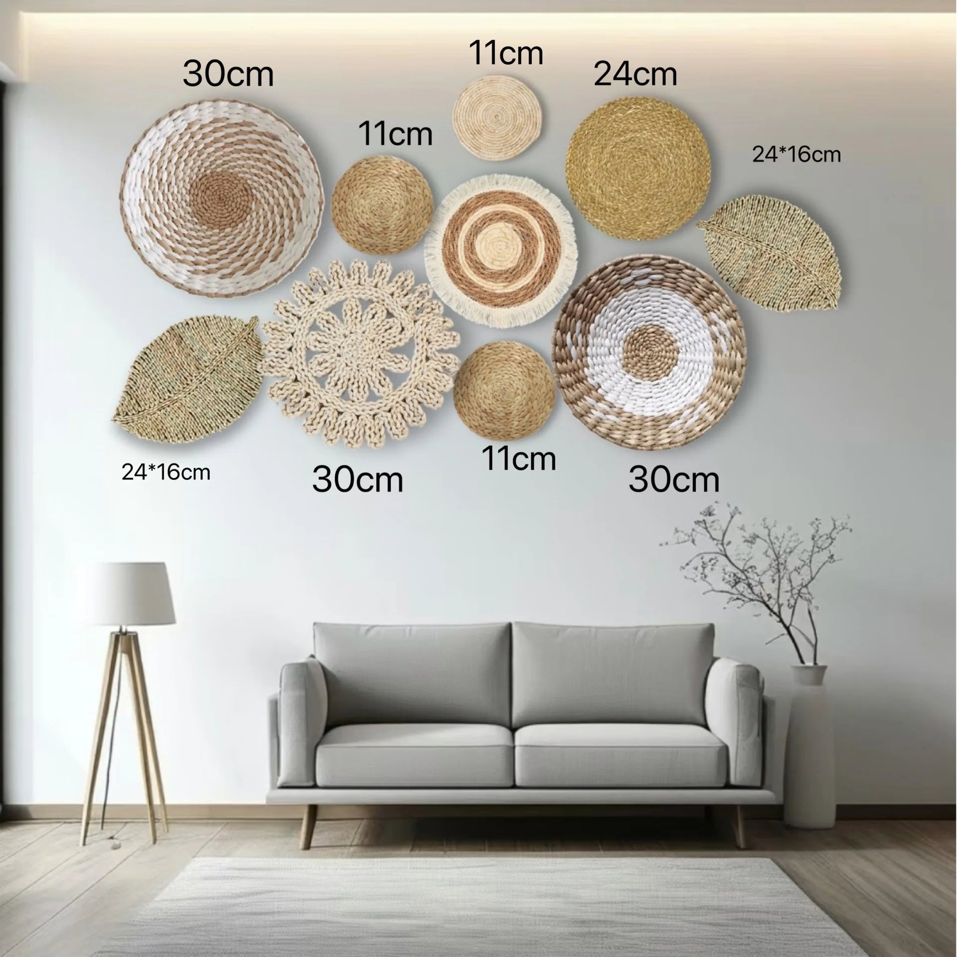 Decoración de Pared Boho de Paja, Arte de Pared Tejido con Borlas para Sala de Estar, Dormitorio, Decoración Bohemia Estética para el Hogar