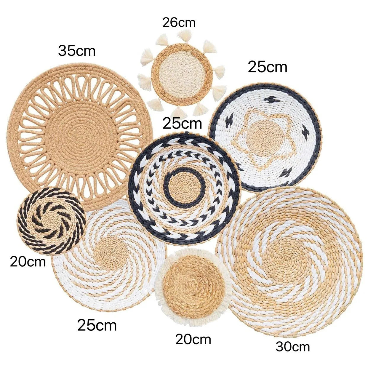 Decoración de Pared Boho de Paja, Arte de Pared Tejido con Borlas para Sala de Estar, Dormitorio, Decoración Bohemia Estética para el Hogar