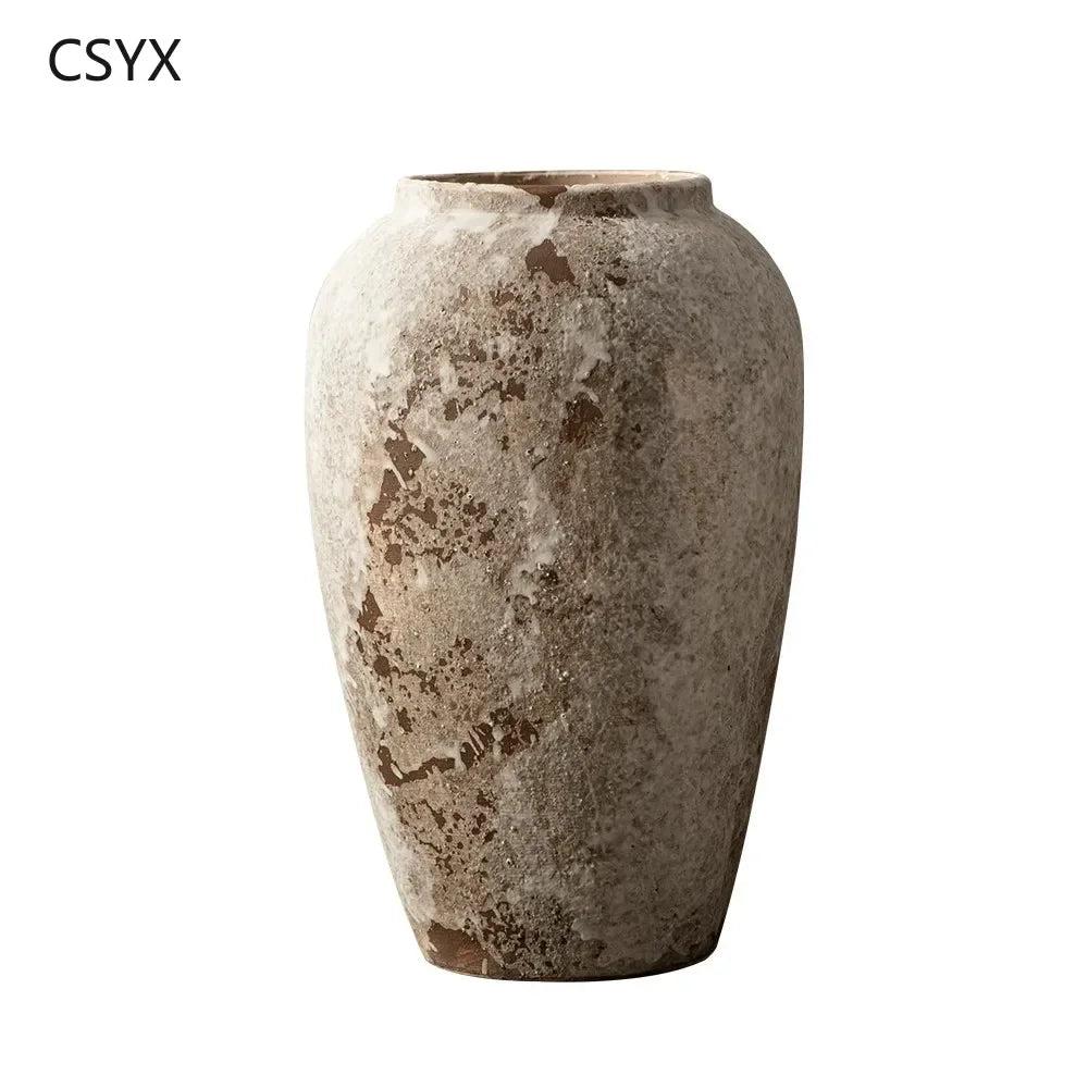 Nuevo tarro de cerámica china moteado retro: florero de cerámica hidropónico floral Wabi-Sabi, ideal para decoración de entrada/armario de TV y dormitorio