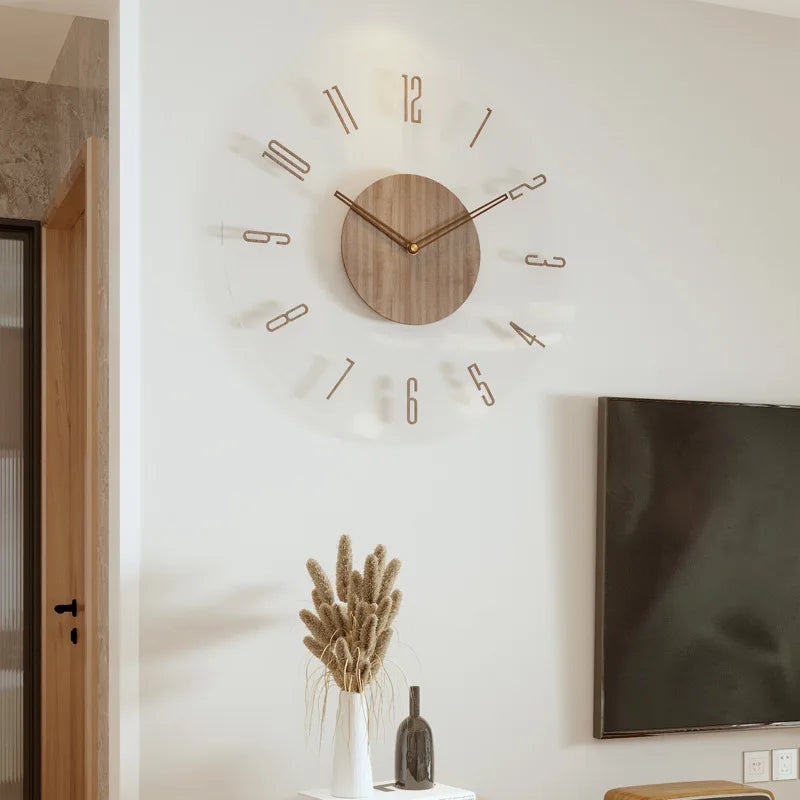 Reloj de pared de moda, decoración para sala de estar, madera maciza, creativo, silencioso, nórdico, Simple, reloj de cuarzo, decoración de reloj de pared de lujo