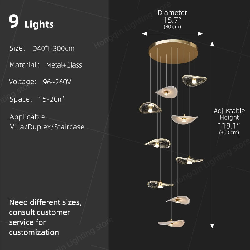 Lámpara Colgante de Escalera, de Cristal, Estilo Dúplex, para Loft, Moderna, Larga, de Lujo, para Escaleras