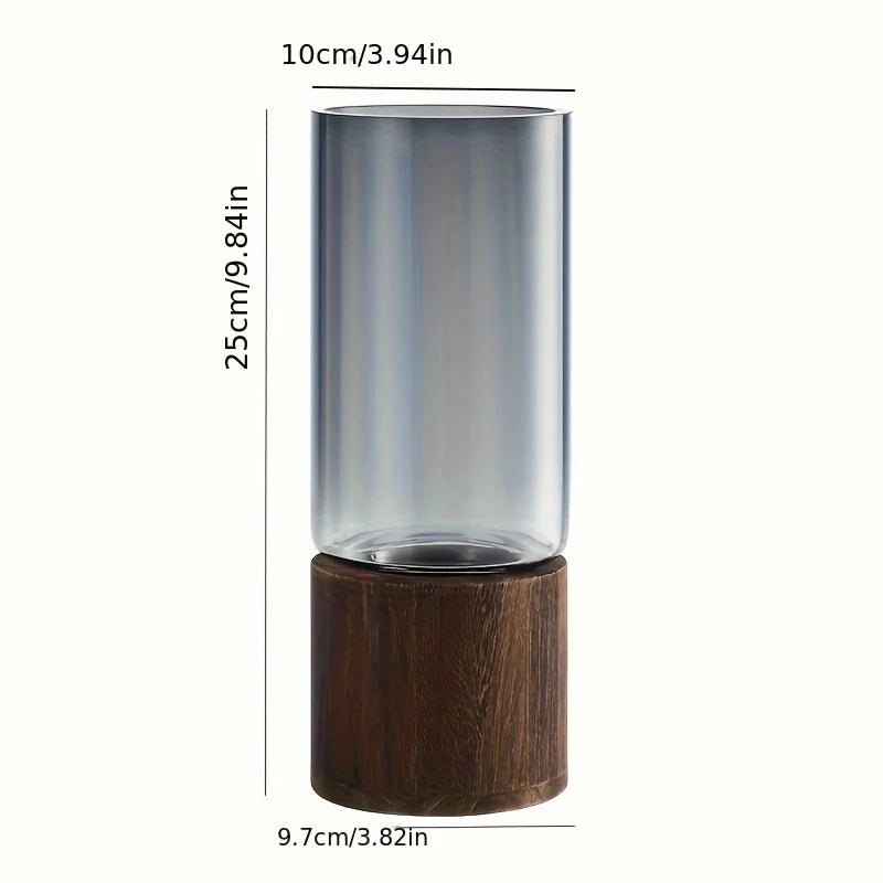 Elegante florero de cristal con base de madera para plantas hidropónicas, arreglo floral de mesa moderno, decoración del hogar