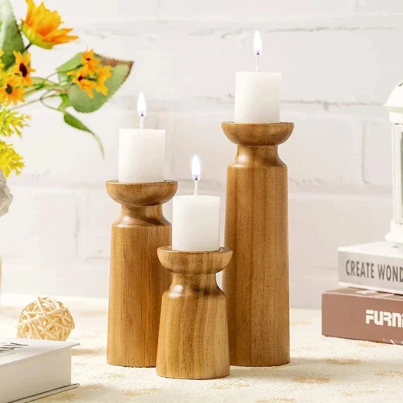 Portavelas de madera en tamaños grande, mediano y pequeño, portavelas clásico retro para bodas, decoración del hogar, decoración para fiestas.