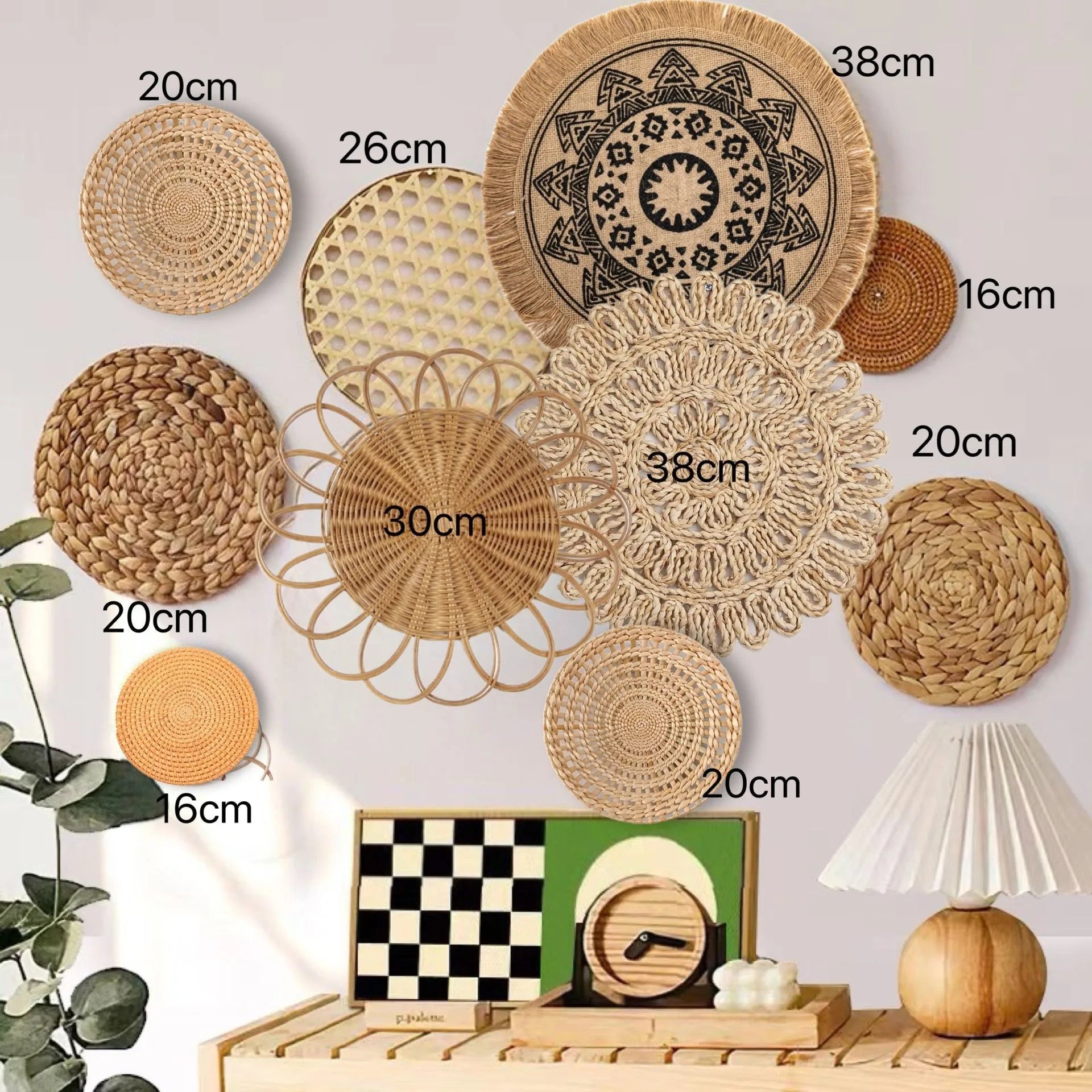 Decoración de Pared Boho de Paja, Arte de Pared Tejido con Borlas para Sala de Estar, Dormitorio, Decoración Bohemia Estética para el Hogar