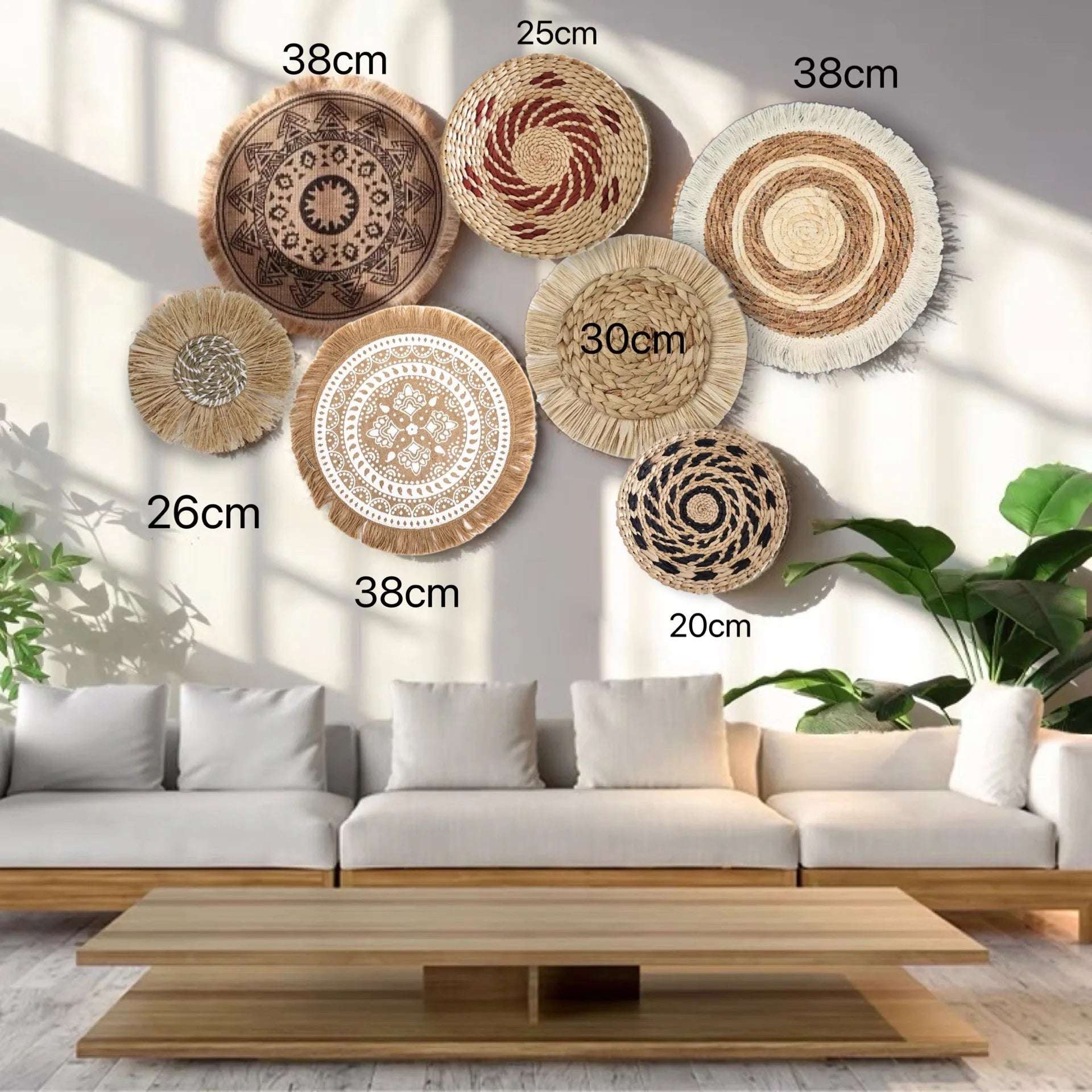Decoración de Pared Boho de Paja, Arte de Pared Tejido con Borlas para Sala de Estar, Dormitorio, Decoración Bohemia Estética para el Hogar