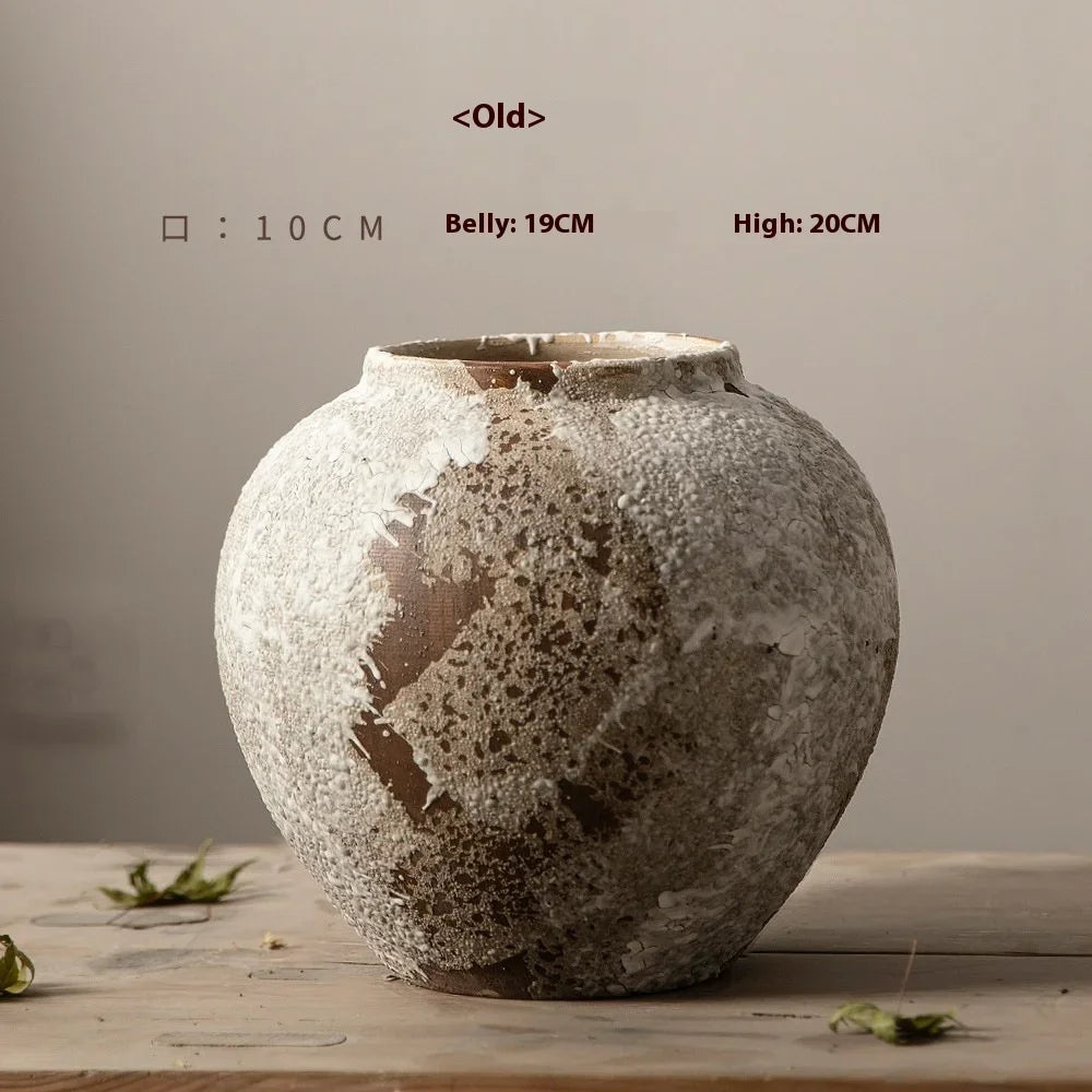 Nuevo tarro de cerámica china moteado retro: florero de cerámica hidropónico floral Wabi-Sabi, ideal para decoración de entrada/armario de TV y dormitorio