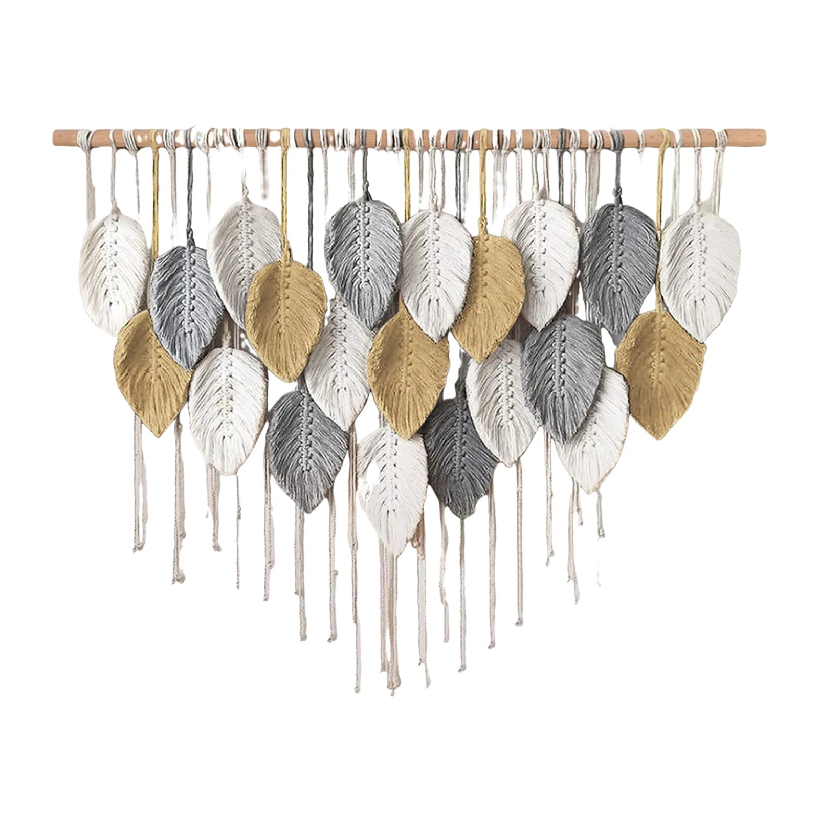 Tapiz tejido bohemio colgante de pared de macramé grande, decoración elegante para el hogar, decoraciones artísticas de pared de plumas de hojas hechas a mano bohemias modernas