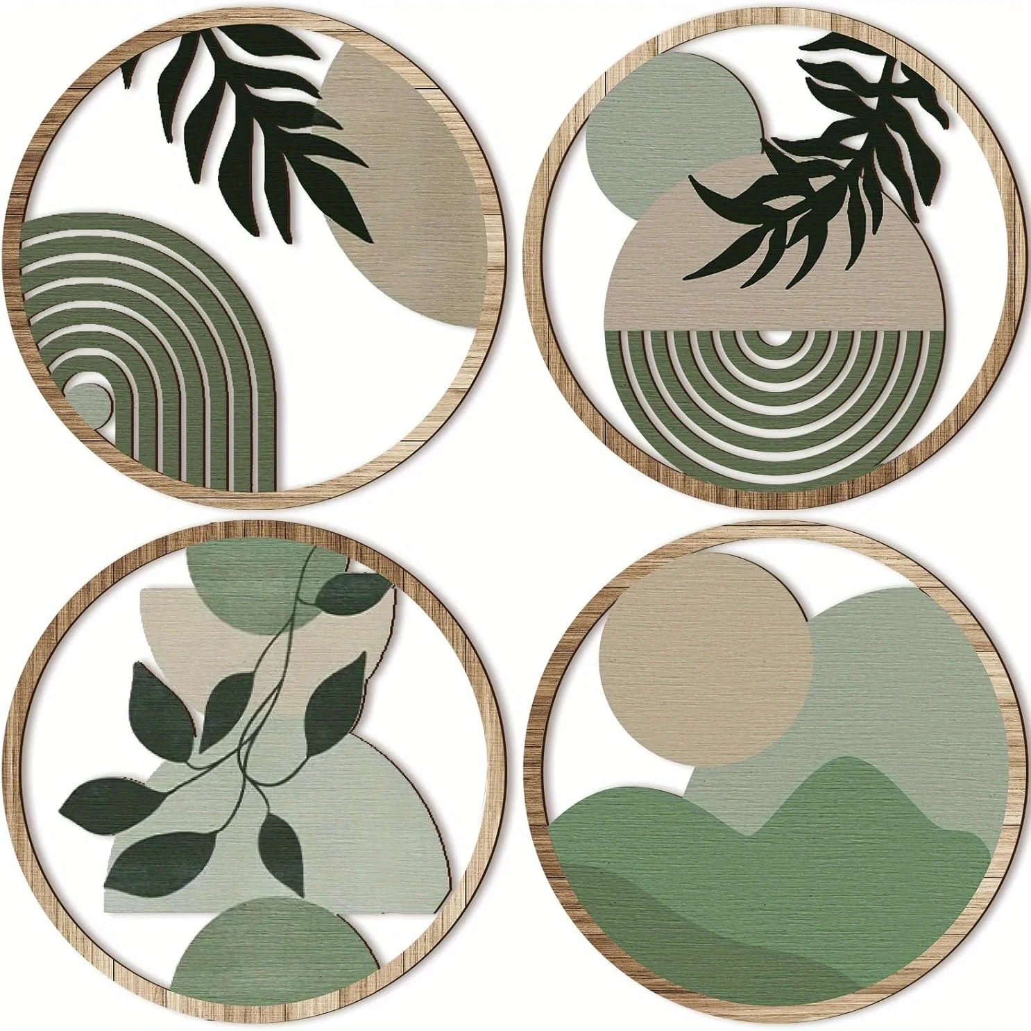 4 Juego de arte de pared bohemio: decoración bohemia de madera, obra de arte colgante geométrica, adecuado para la habitación del bebé, minimalista estético de granja