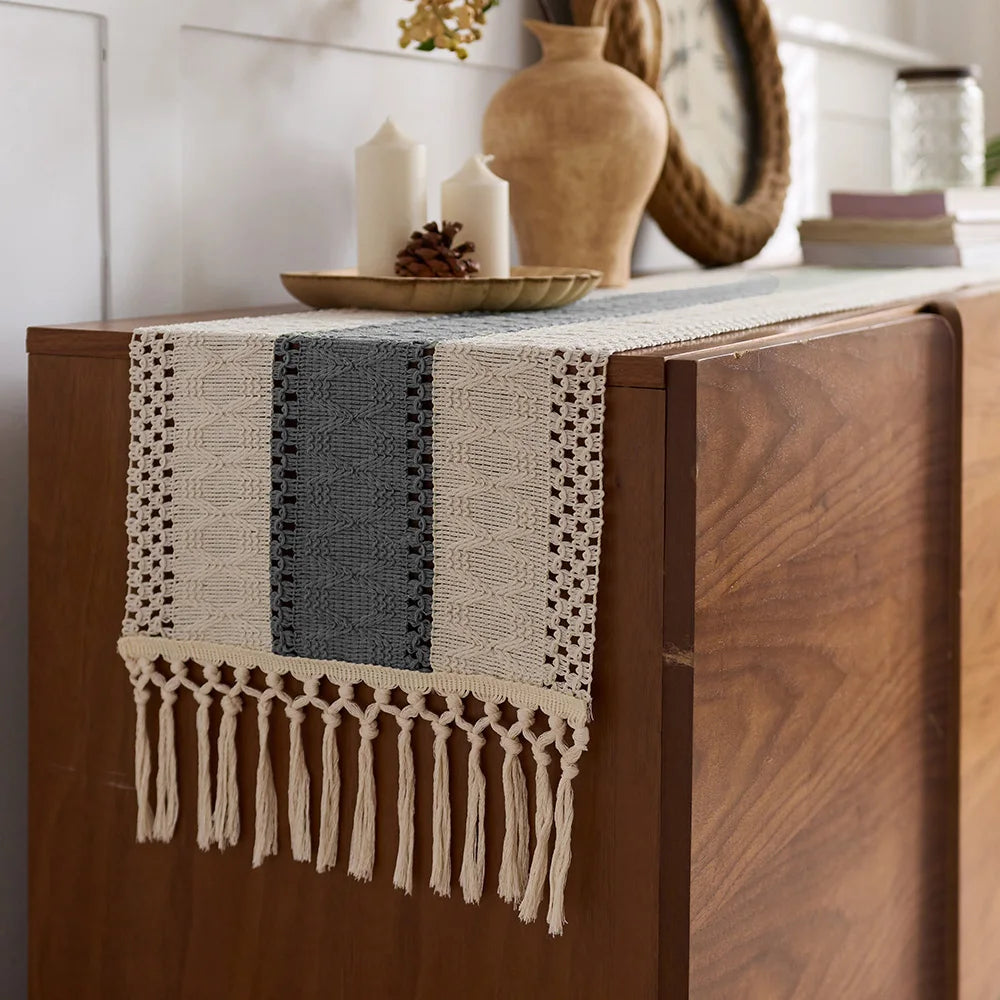 1 Camino de Mesa de Estilo Rústico Bohemio, Decoración Multifuncional para Comedor, Dormitorio, Sala de Estar, Cocina, Mesa de Vanidad