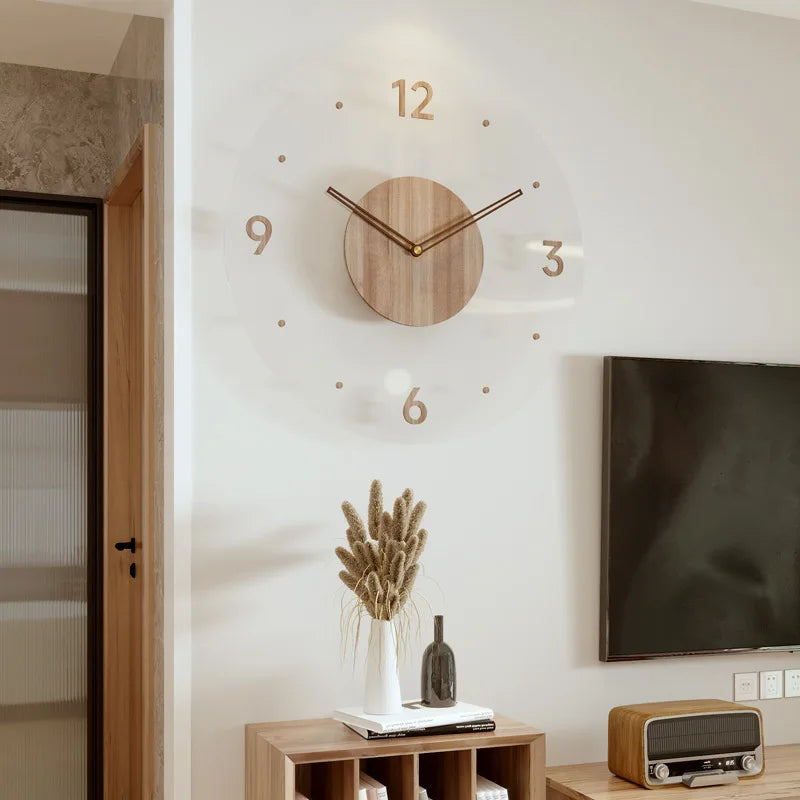 Reloj de pared de moda, decoración para sala de estar, madera maciza, creativo, silencioso, nórdico, Simple, reloj de cuarzo, decoración de reloj de pared de lujo