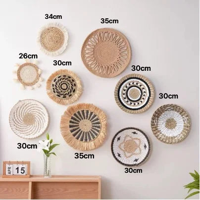 Decoración de Pared Boho de Paja, Arte de Pared Tejido con Borlas para Sala de Estar, Dormitorio, Decoración Bohemia Estética para el Hogar