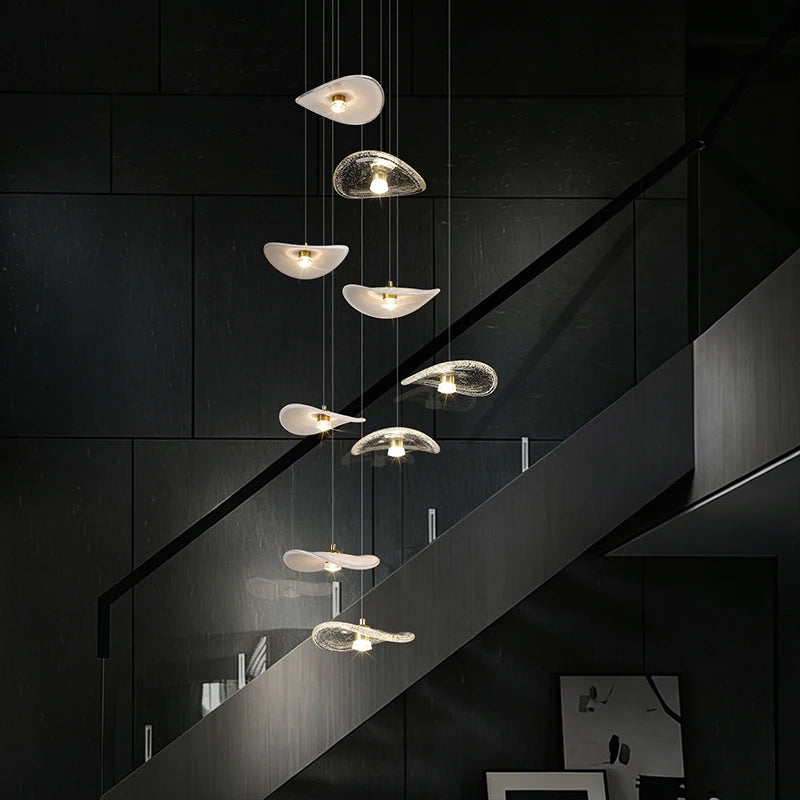 Lámpara Colgante de Escalera, de Cristal, Estilo Dúplex, para Loft, Moderna, Larga, de Lujo, para Escaleras