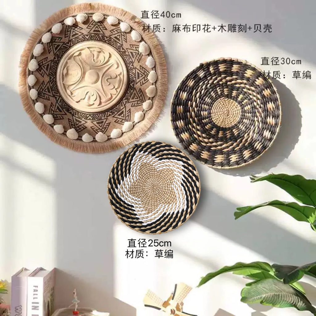 Decoración de Pared Boho de Paja, Arte de Pared Tejido con Borlas para Sala de Estar, Dormitorio, Decoración Bohemia Estética para el Hogar
