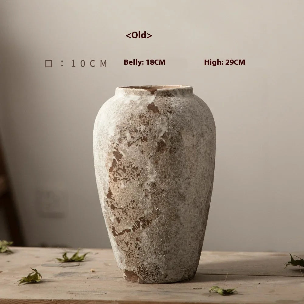 Nuevo tarro de cerámica china moteado retro: florero de cerámica hidropónico floral Wabi-Sabi, ideal para decoración de entrada/armario de TV y dormitorio