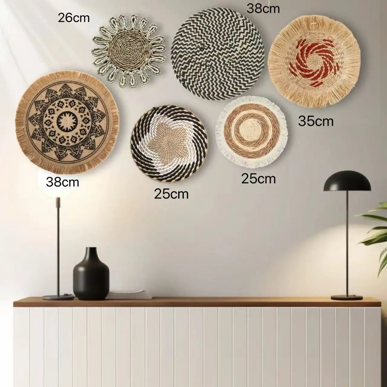 Decoración de Pared Boho de Paja, Arte de Pared Tejido con Borlas para Sala de Estar, Dormitorio, Decoración Bohemia Estética para el Hogar