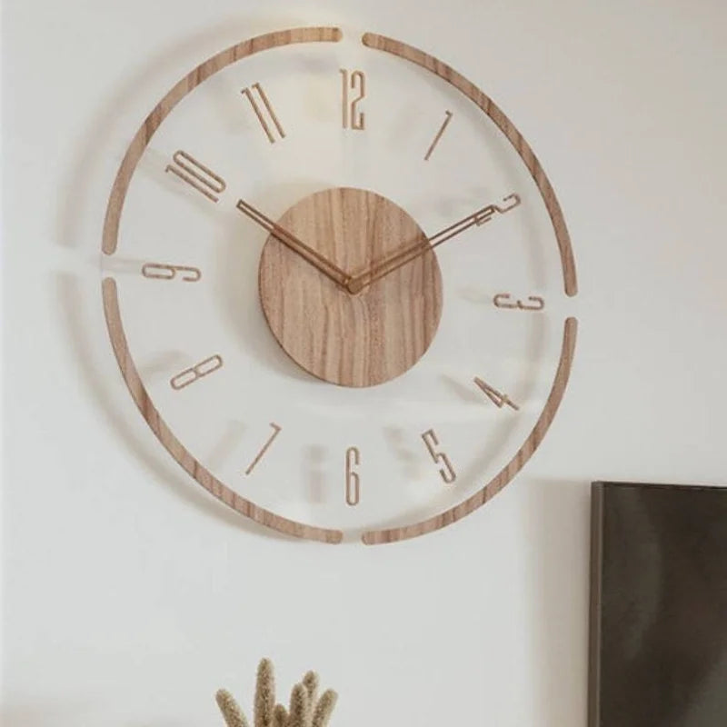 Reloj de pared de moda, decoración para sala de estar, madera maciza, creativo, silencioso, nórdico, Simple, reloj de cuarzo, decoración de reloj de pared de lujo