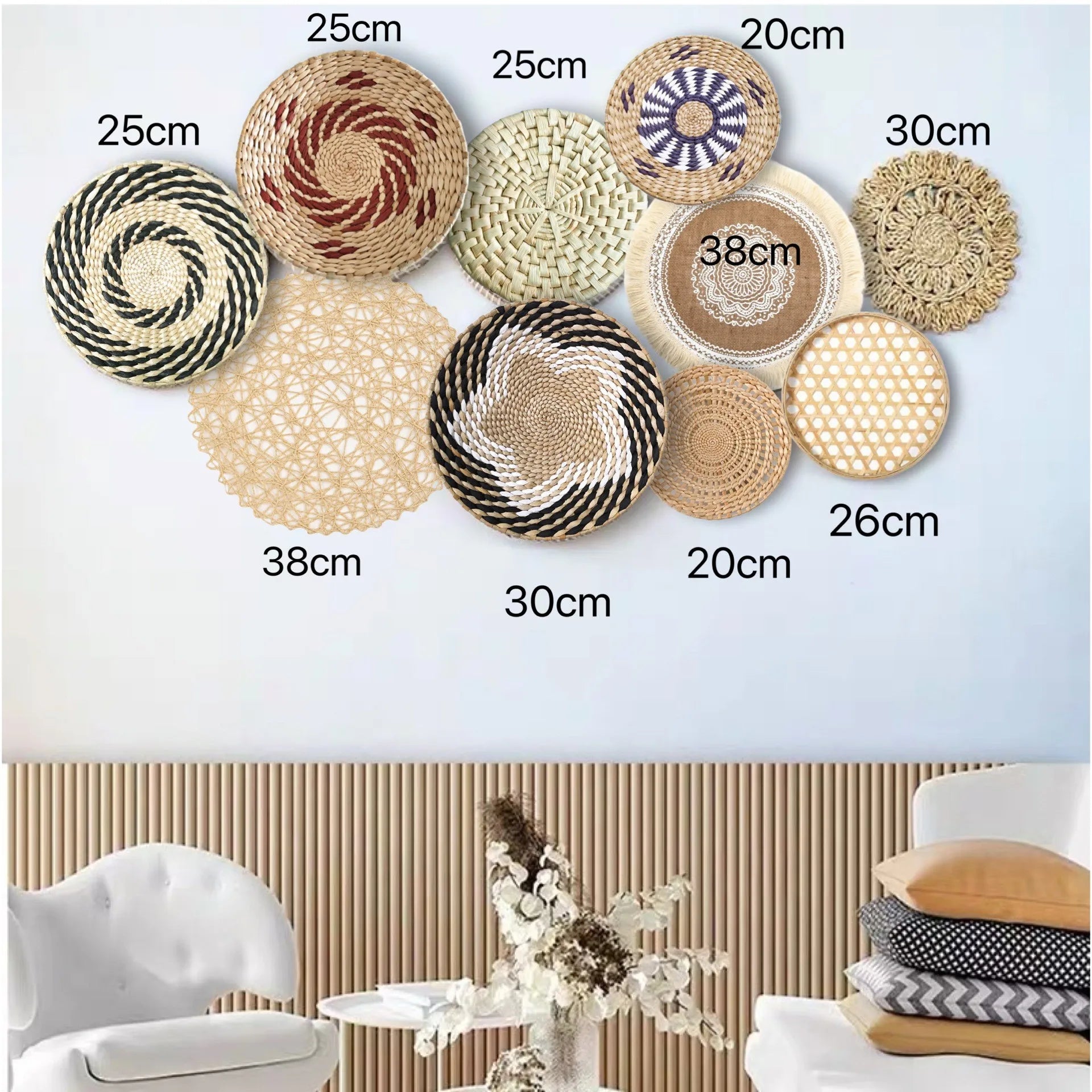 Decoración de Pared Boho de Paja, Arte de Pared Tejido con Borlas para Sala de Estar, Dormitorio, Decoración Bohemia Estética para el Hogar