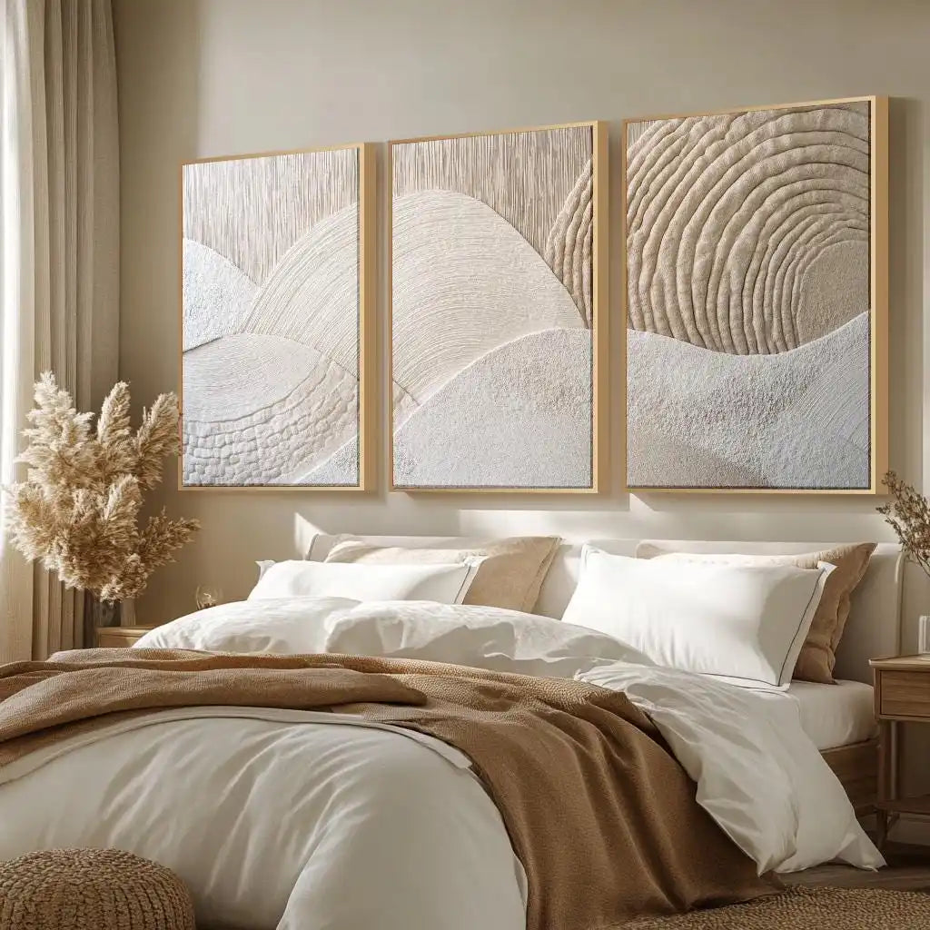 Japandi-Juego de arte tríptico, decoración de pared natural, póster artístico moderno en lienzo, arte abstracto en lienzo para oficina y salón, póster de regalo