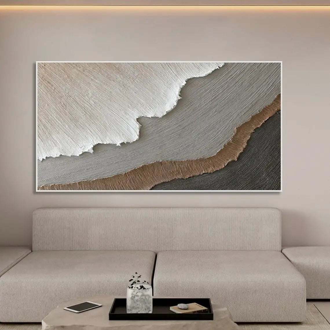 Arte de olas del océano 3D, pintura hecha a mano sobre lienzo, arte de pared con textura de fiesta, arte de pared wabi-sabi, decoración de habitación de moda para sala de estar
