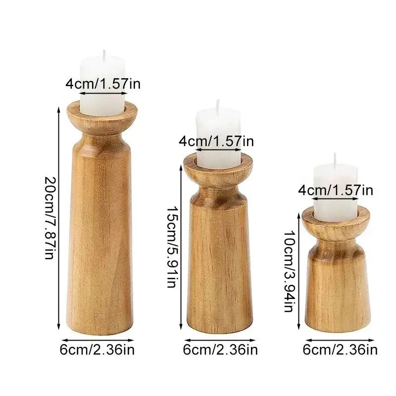 Portavelas de madera en tamaños grande, mediano y pequeño, portavelas clásico retro para bodas, decoración del hogar, decoración para fiestas.