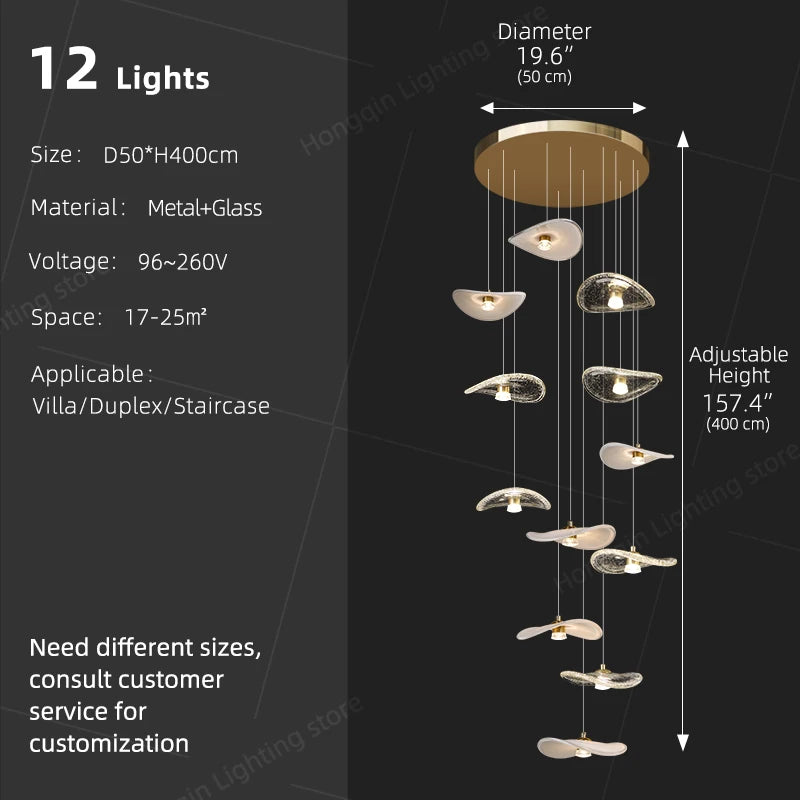 Lámpara Colgante de Escalera, de Cristal, Estilo Dúplex, para Loft, Moderna, Larga, de Lujo, para Escaleras