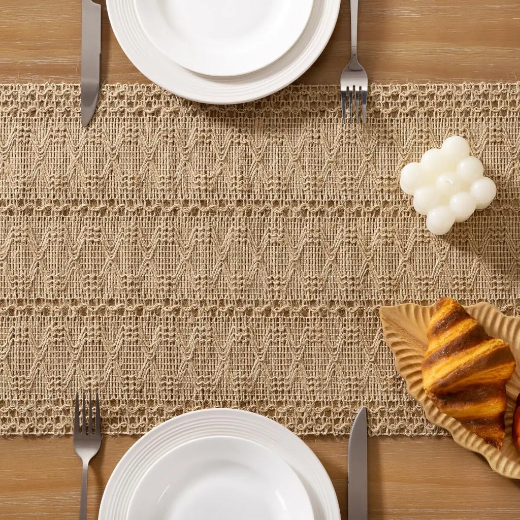Camino de Mesa de Bambú Rústico para Decoración de Comedor y Cocina, Camino de Mesa Pequeño de Macramé Tejido para Cómoda, Decoración del Hogar