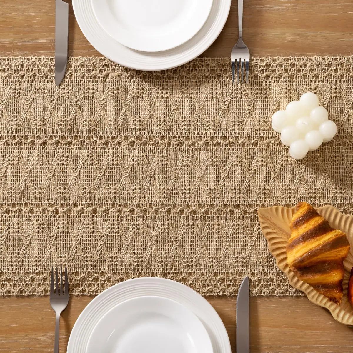Camino de Mesa de Bambú Rústico para Decoración de Comedor y Cocina, Camino de Mesa Pequeño de Macramé Tejido para Cómoda, Decoración del Hogar