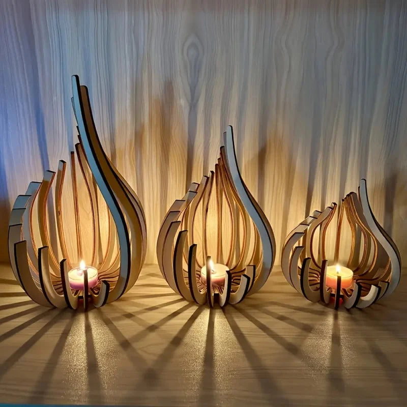 Portavelas Hecho a Mano de Madera, Obra de Arte DIY Decoración Navideña/de Escritorio, Decoración Romántica para Cena a la Luz de las Velas