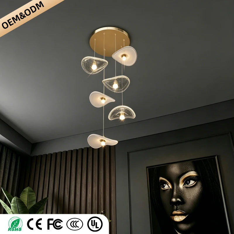 Lámpara Colgante de Escalera, de Cristal, Estilo Dúplex, para Loft, Moderna, Larga, de Lujo, para Escaleras