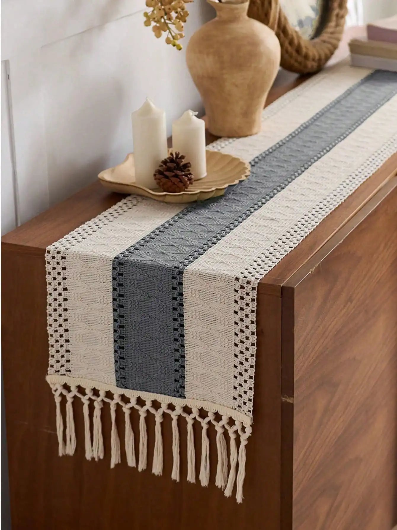 1 Camino de Mesa de Estilo Rústico Bohemio, Decoración Multifuncional para Comedor, Dormitorio, Sala de Estar, Cocina, Mesa de Vanidad