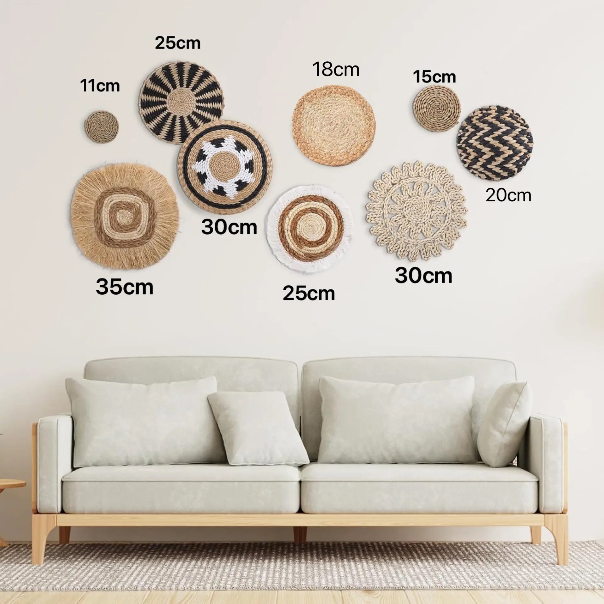 Decoración de Pared Boho de Paja, Arte de Pared Tejido con Borlas para Sala de Estar, Dormitorio, Decoración Bohemia Estética para el Hogar